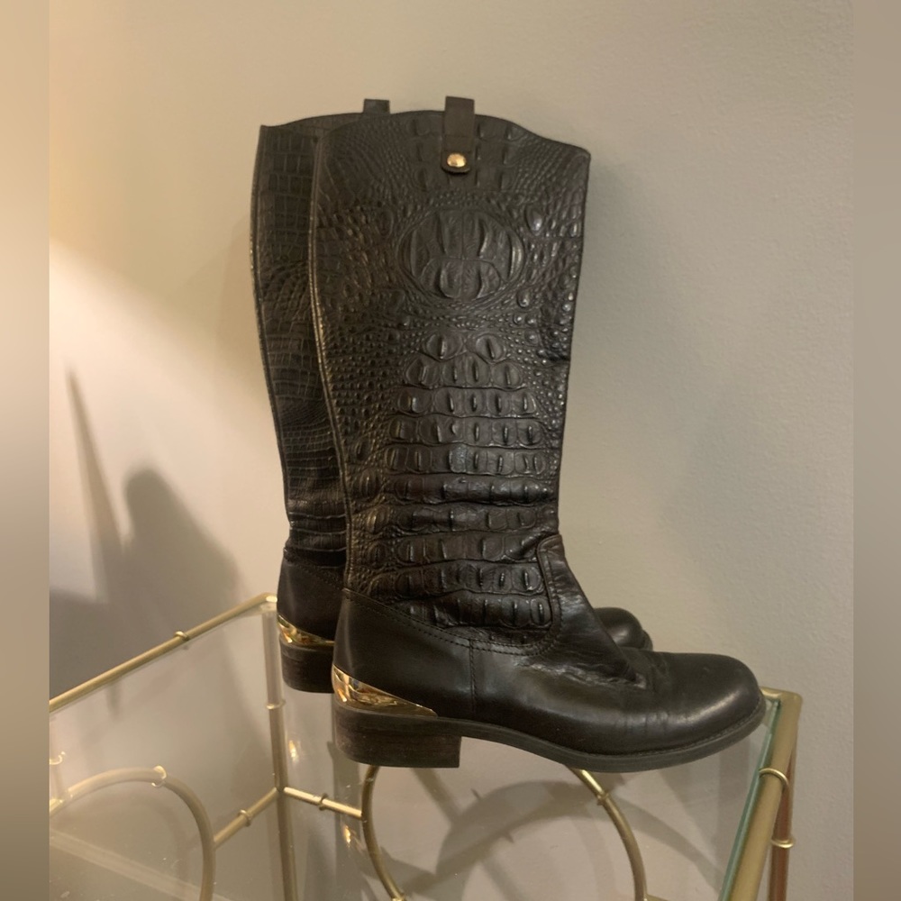 Vince Camuto brown leather mock croc knee high boots SZ 7.5 “kamino”